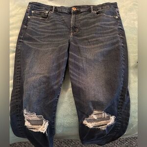 American Eagle Outfitters Dark Blue Distressed Boyfriend Jeans